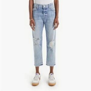 MOTHER Light Blue Distressed Straight Leg Jeans